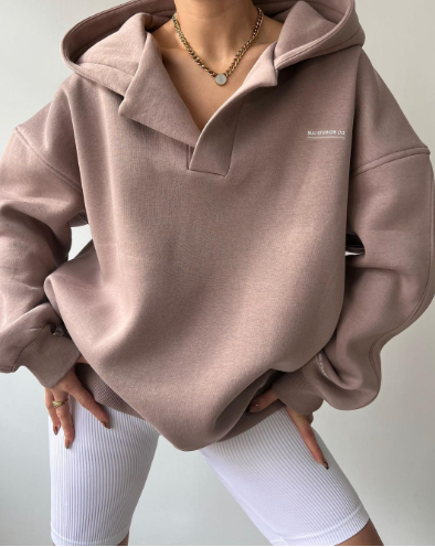 Fleece-lined Hooded Printed Long-sleeve Sweater