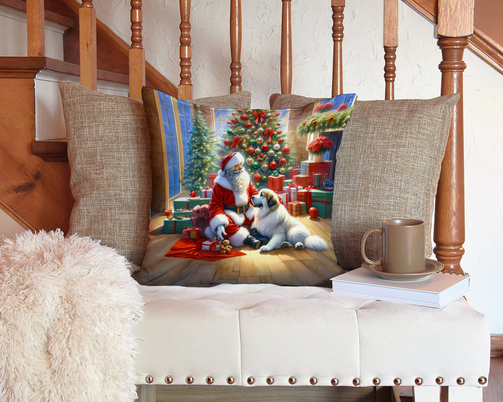 Great Pyrenees and Santa Claus Throw Pillow