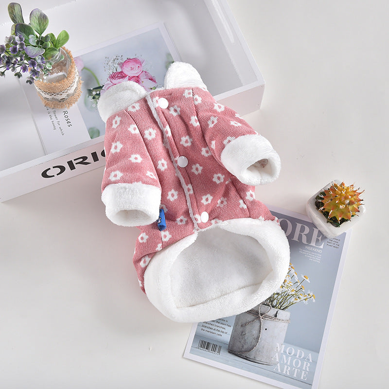 Padded Winter Dog Coat with Floral Corduroy Design