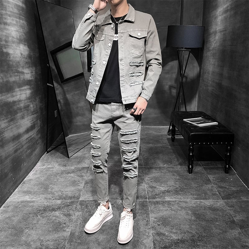 Men's Denim Jacket with Casual Sports Suit