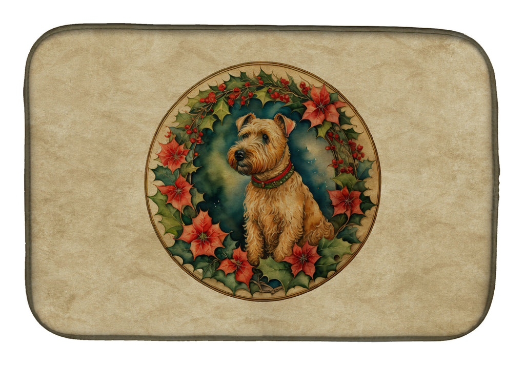 Lakeland Terrier Christmas Flowers Dish Drying Mat