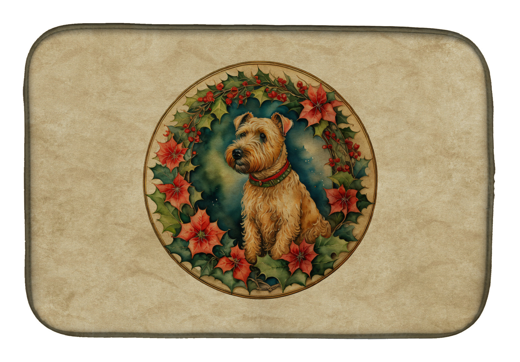 Lakeland Terrier Christmas Flowers Dish Drying Mat