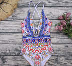 Boho Floral Deep-V One-Piece Swimsuit