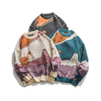 Loose Fit Patterned Jacquard Round Neck Sweater