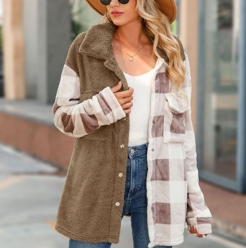 Double-Sided Plush Coat with Lapel and Long Sleeves