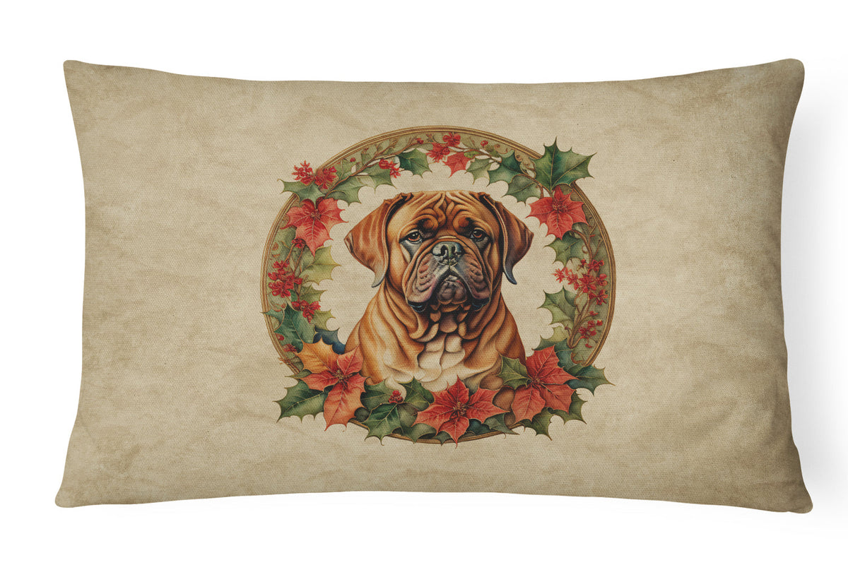 Dogue de Bordeaux Christmas Flowers Throw Pillow