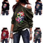 Women's Skull Print Halloween Round Neck Sweater