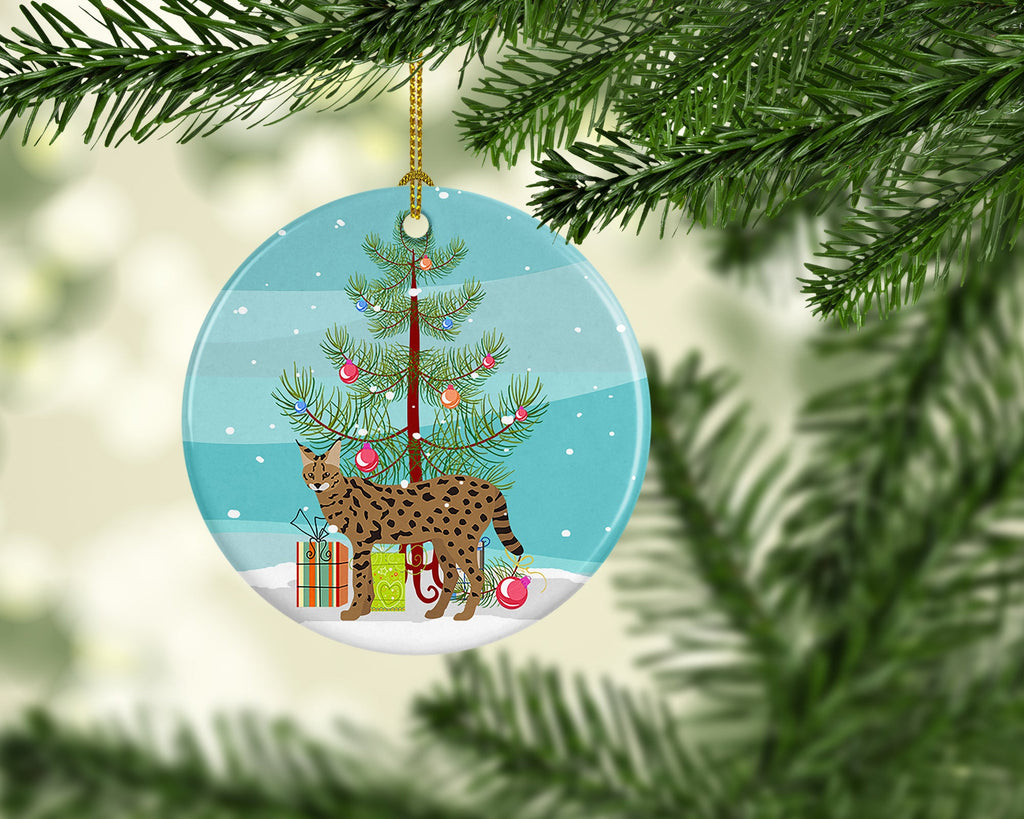 Savannah Cat Christmas Ceramic Ornament