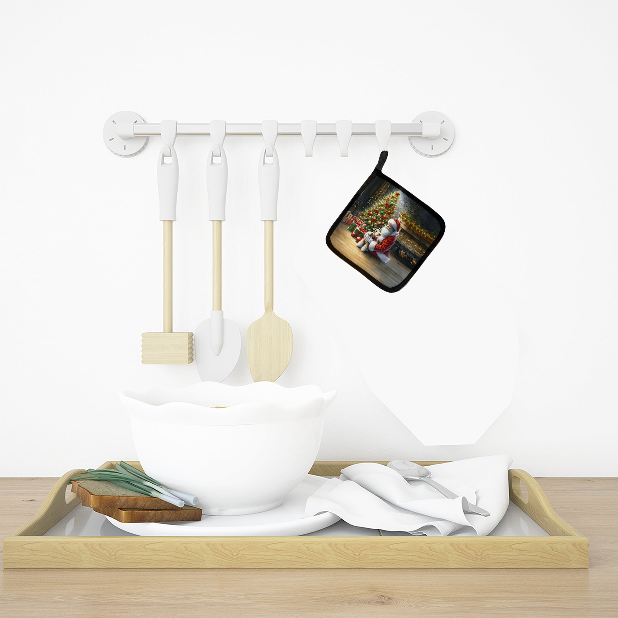 Fox Terrier and Santa Claus Pair of Pot Holders