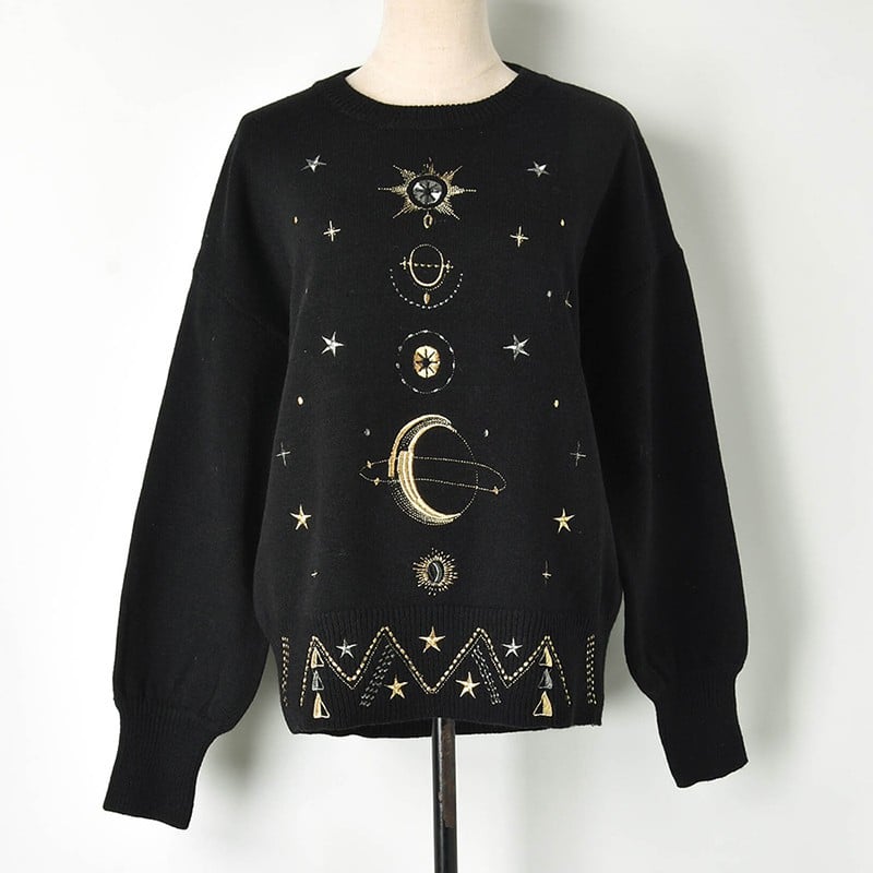 Embroidered Starry Sky Knit Sweater