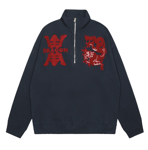Creative Pattern Embroidered Sweater with Stand Collar