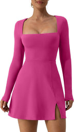 Women's Square Collar Long Sleeve Corset Dress