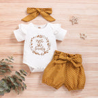 Girls' Summer Outfit 2023: Letter Bodysuit & Shorts Set