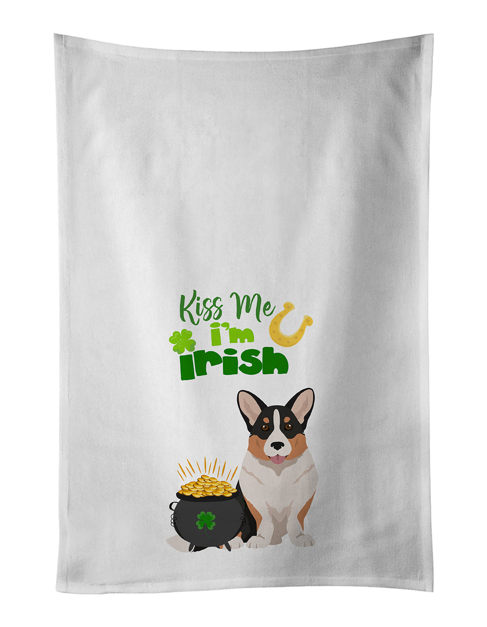 Tricolor Cardigan Corgi St. Patrick's Day Kitchen Towel Set of 2