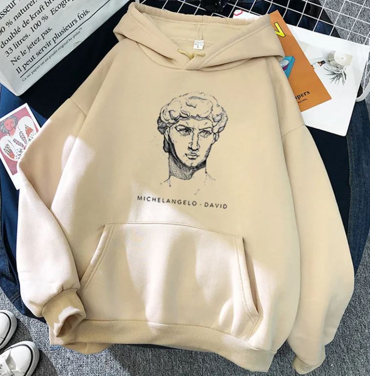 New Michelangelo King David Long Sleeve Fleece Candy Color Hoodie | Streetwear