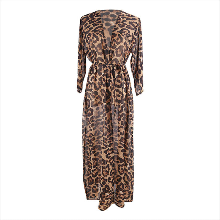 New Chiffon Leopard Print Bikini Cover-Up for Beach