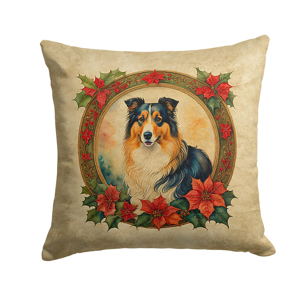 Collie Christmas Flowers Throw Pillow
