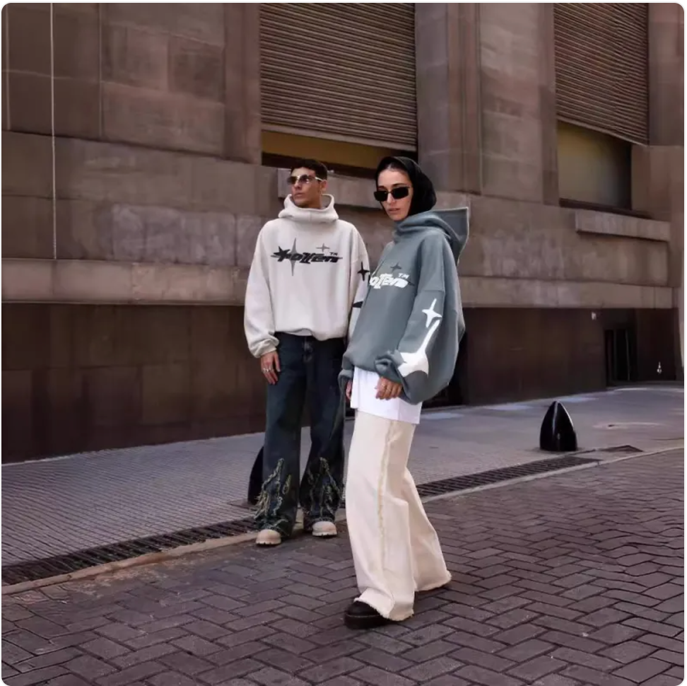 Loose-Fit Y2K Star Letter Printed Turtleneck Hoodie | Streetwear