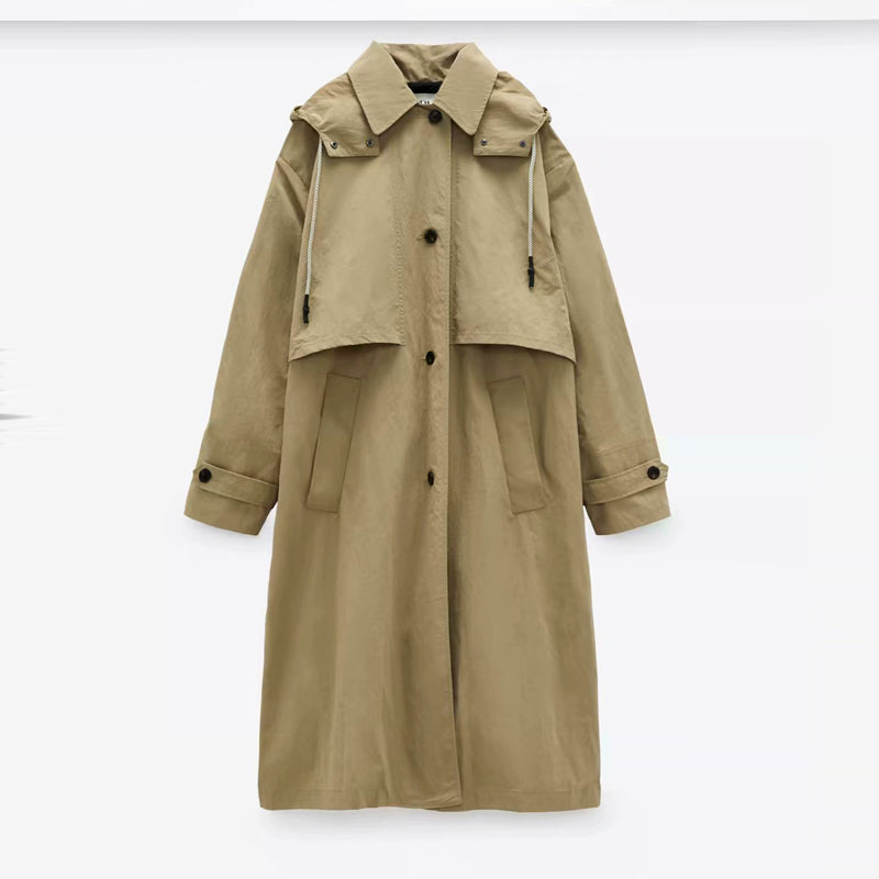 Khaki Solid Hooded Windbreaker Jacket
