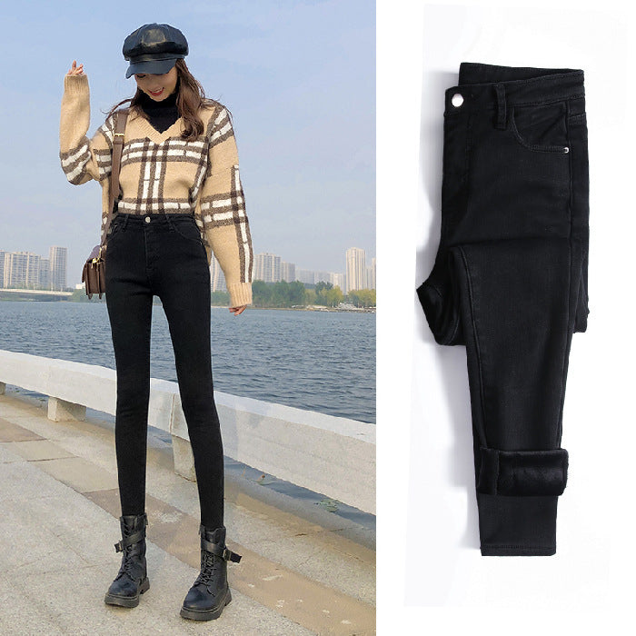 High Waist Fleece Jeans for Women - Thick & Slim Fit