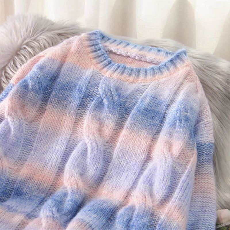 Rainbow Tie Dye Oversized Pullover Sweater for Women | Streetwear