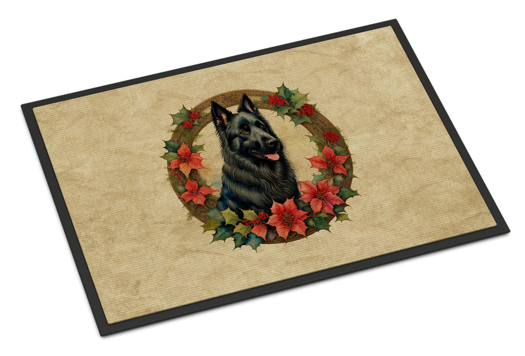 Belgian Sheepdog Christmas Flowers Doormat