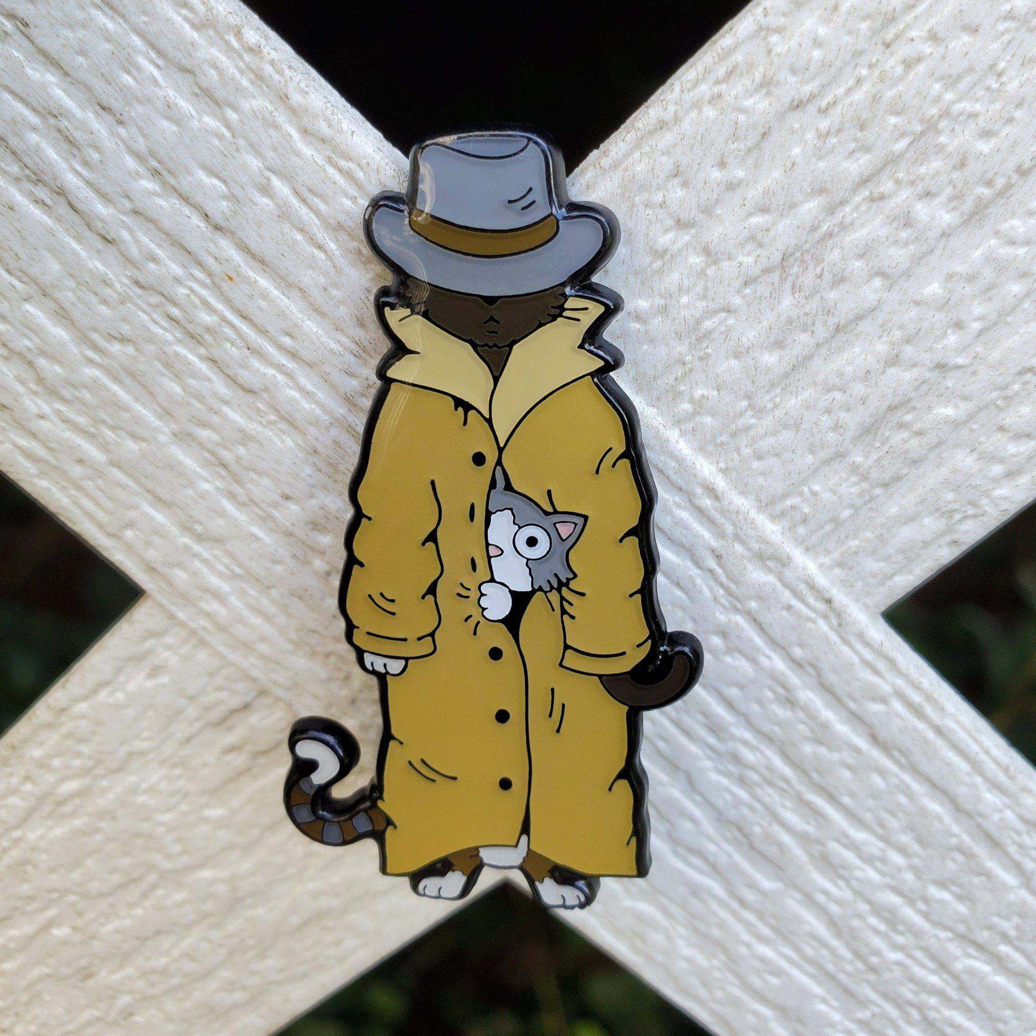 3 Cats a Trench Coat Pin