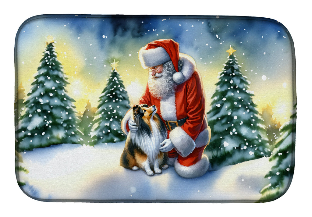Sheltie and Santa Claus Dish Drying Mat