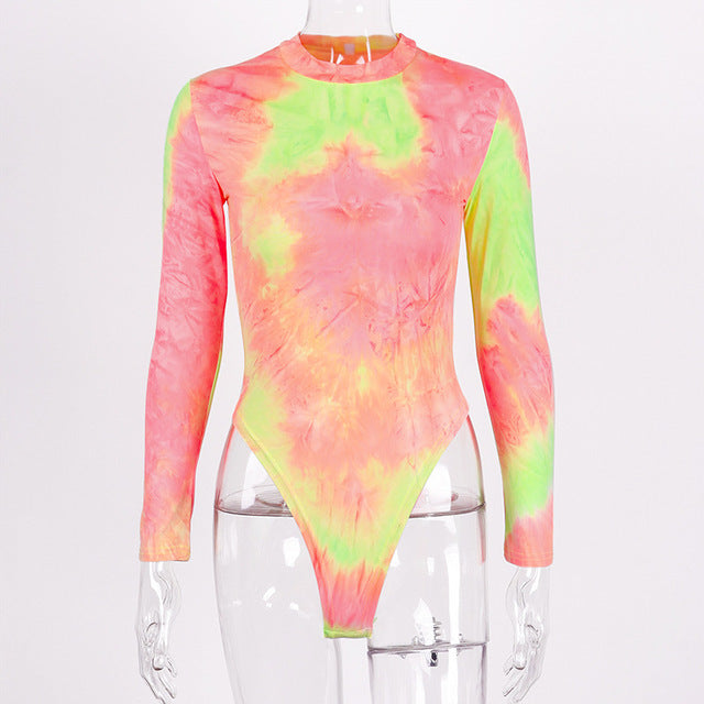 Rainbow Tie-Dye Off-Shoulder Bodysuit for Women