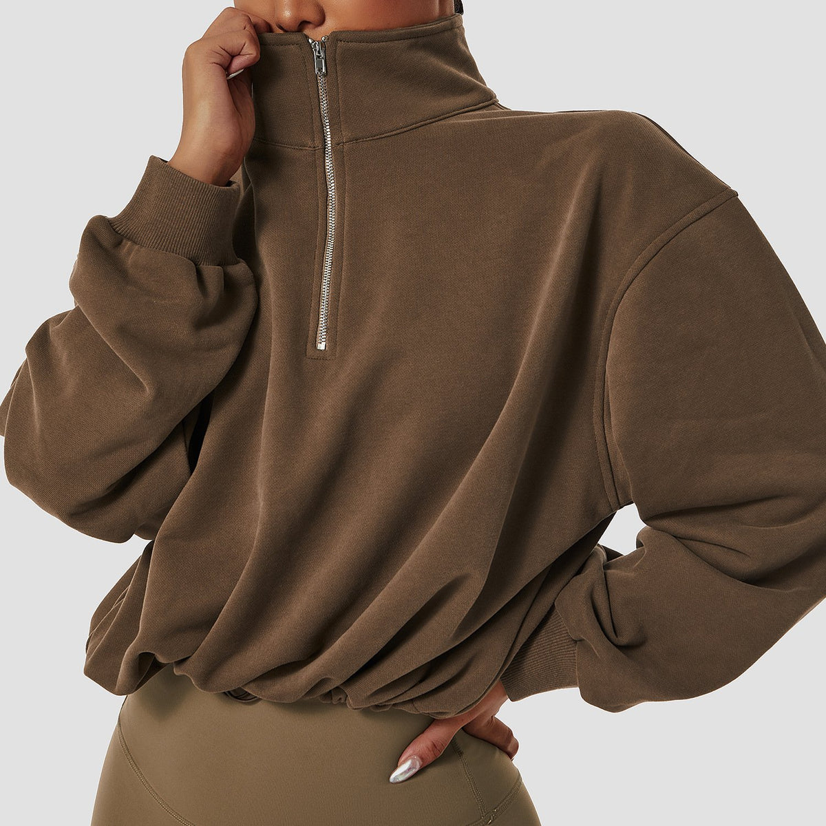 Women's Loose Long Sleeve Zipper Sweatshirt for Running | Streetwear