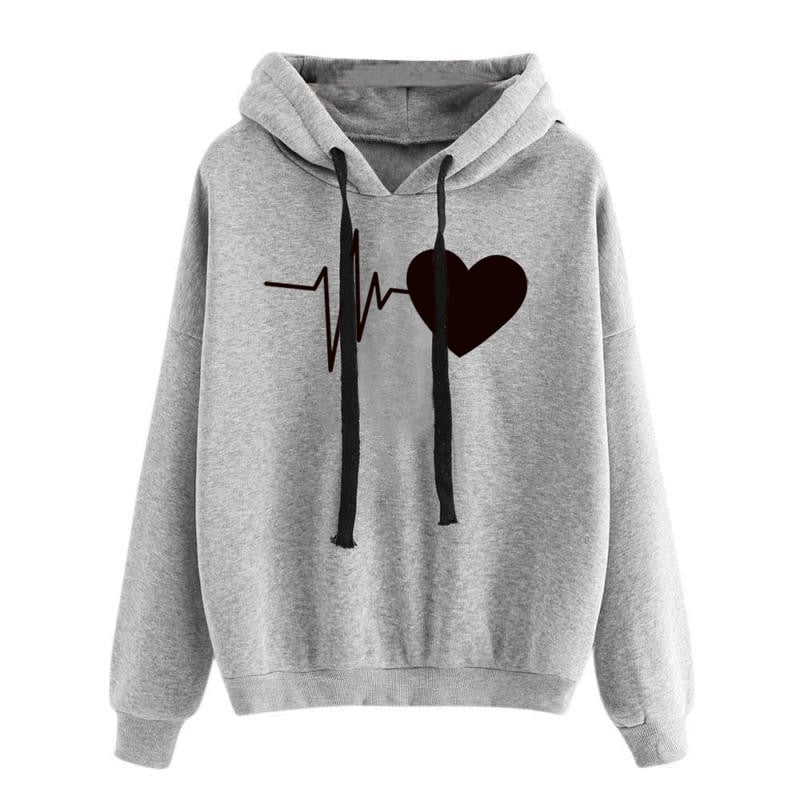 Heart Print Women’s Long Sleeve Streetwear Hoodie | Streetwear