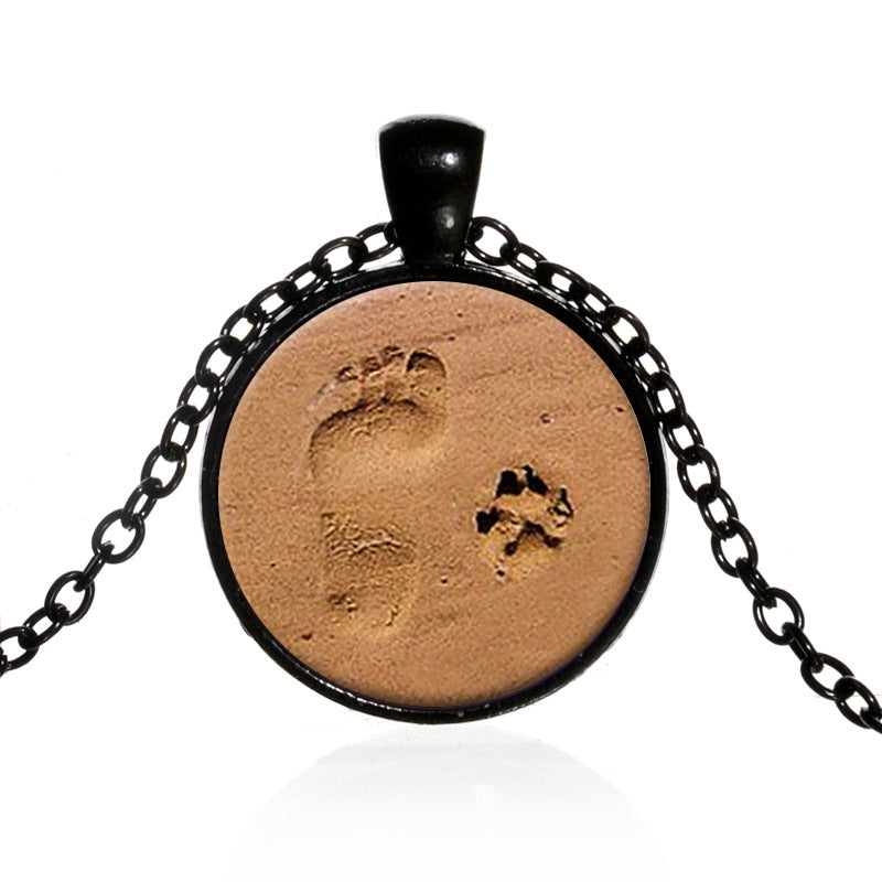 Beach Paw Print Pendant Necklace with Glass