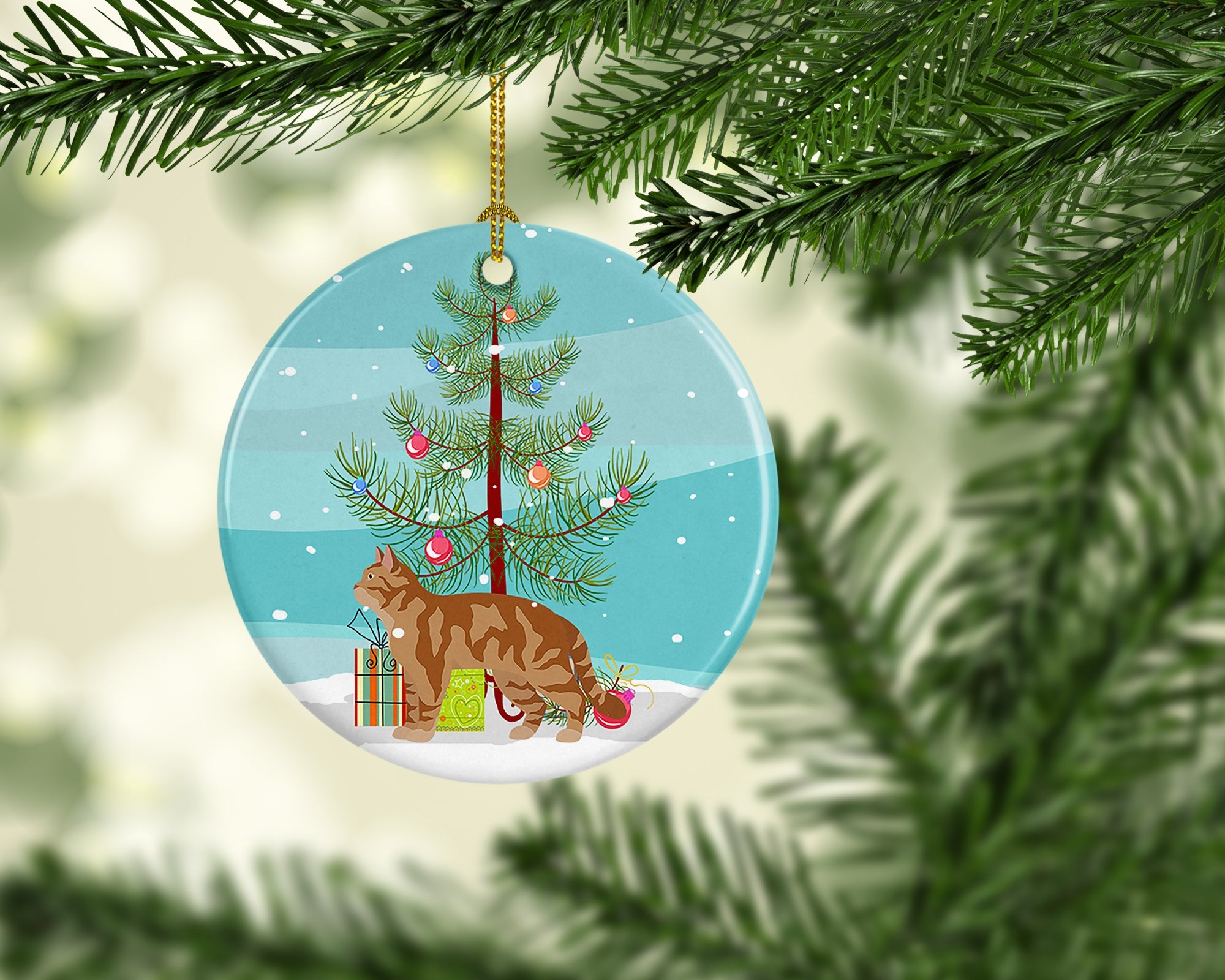 American Wirehair Cat Christmas Ceramic Ornament