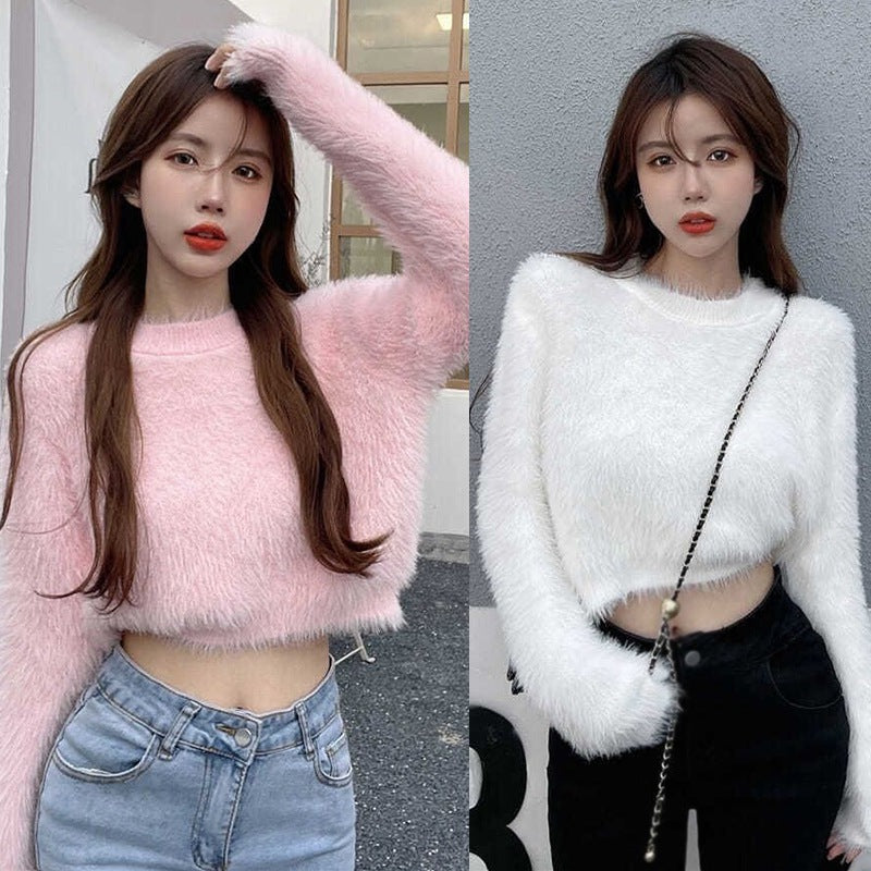 Women's Casual Faux Mink Pullover Sweater Top | Streetwear