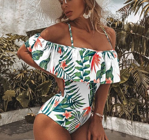 One-Shoulder Pineapple Leaf Swimsuit, One-Piece Design