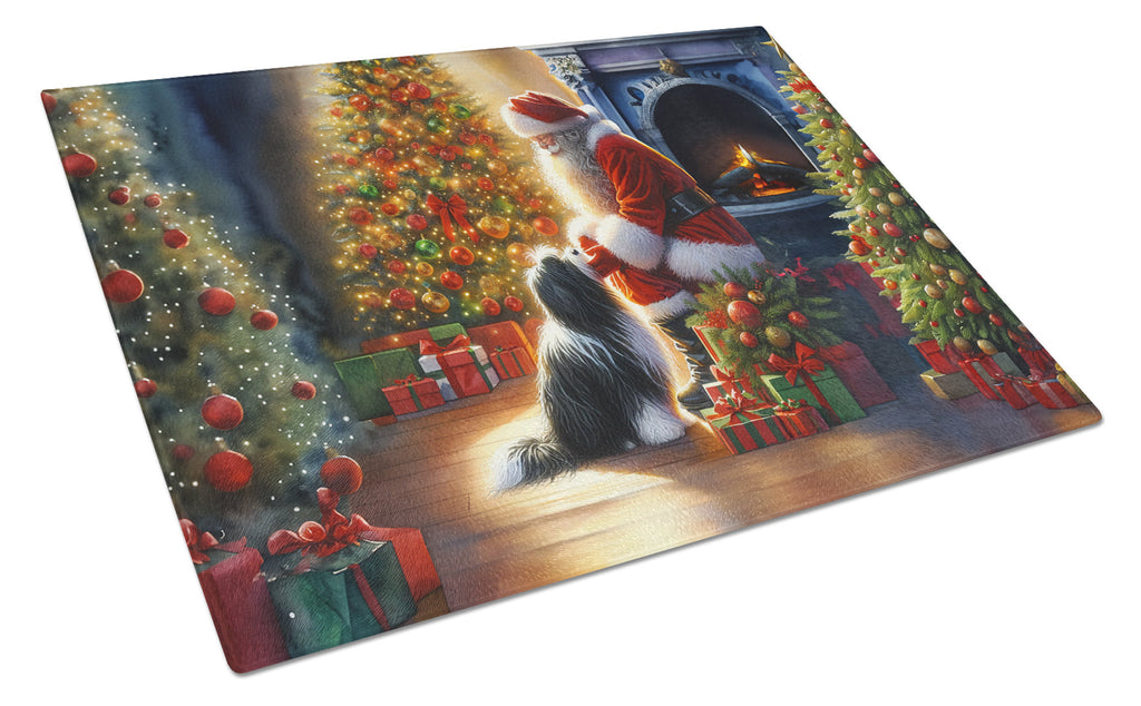 Tibetan Terrier and Santa Claus Glass Cutting Board