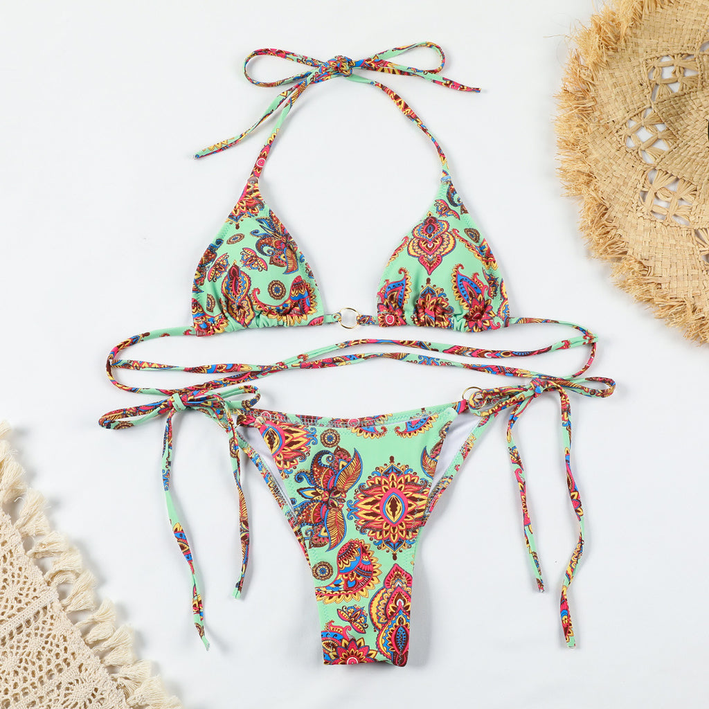 2022 Women's Sexy Printed Backless Bikini Set 22069