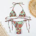 2022 Women's Sexy Printed Backless Bikini Set 22069