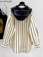 Women's Long Sleeve Striped Hoodie Top, Y2K Fashion | Streetwear