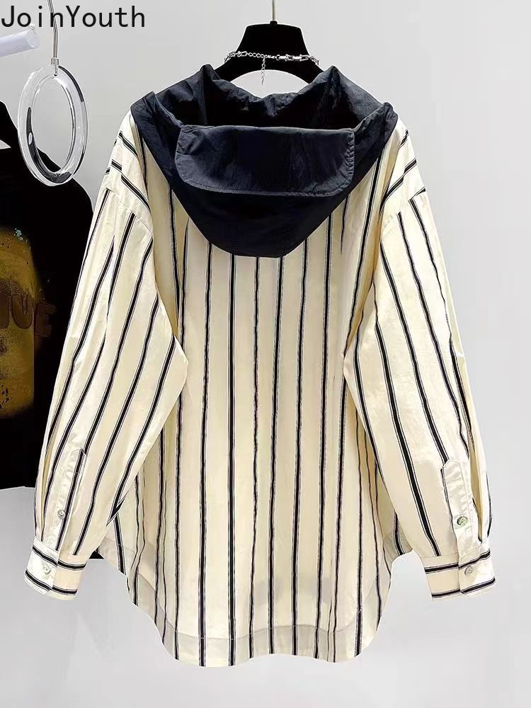 Women's Long Sleeve Striped Hoodie Top, Y2K Fashion | Streetwear