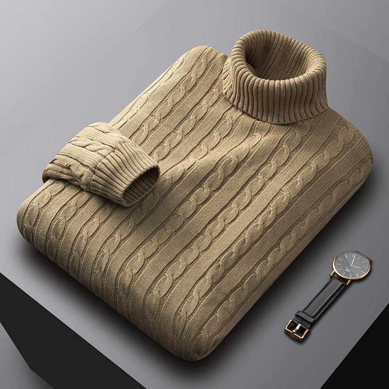 Men's Thick Cotton Turtleneck Fleece Sweater