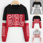 Patchwork Crop Top Hoodie Sweatshirt for Women | Streetwear