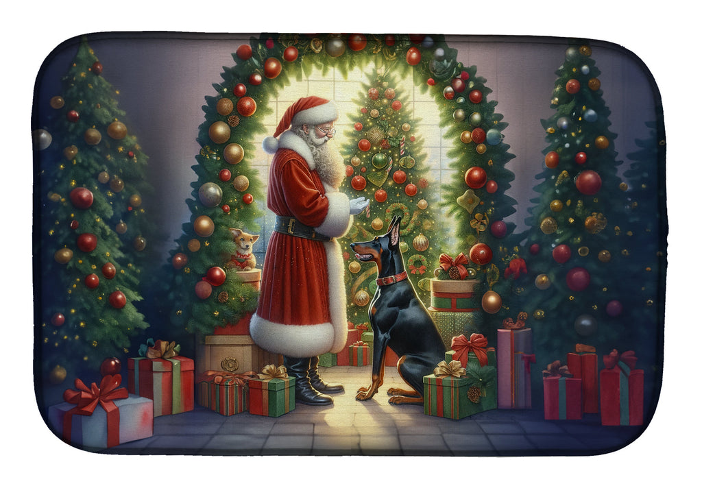 Doberman Pinscher and Santa Claus Dish Drying Mat