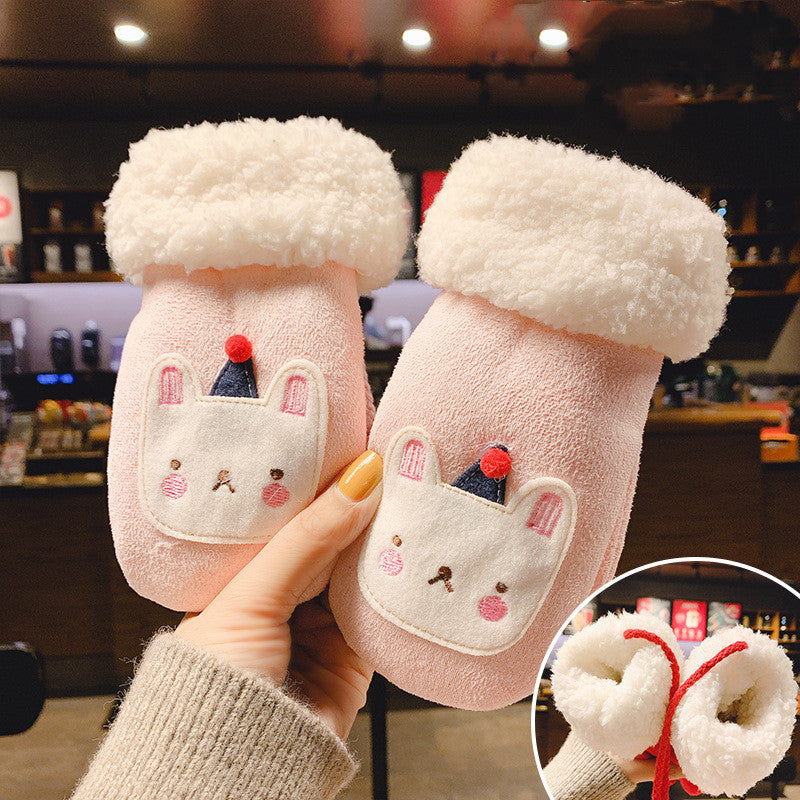 Cute Warm Velvet Cold-Proof Gloves with Rope