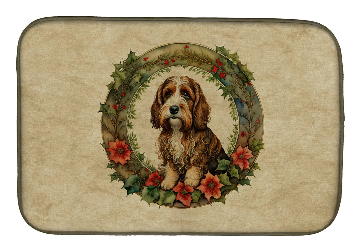 Petit Basset Griffon Vendeen Christmas Flowers Dish Drying Mat