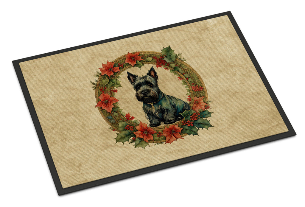 Scottish Terrier Christmas Flowers Doormat