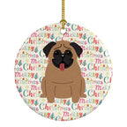 Merry Christmas Pug Brown Ceramic Ornament