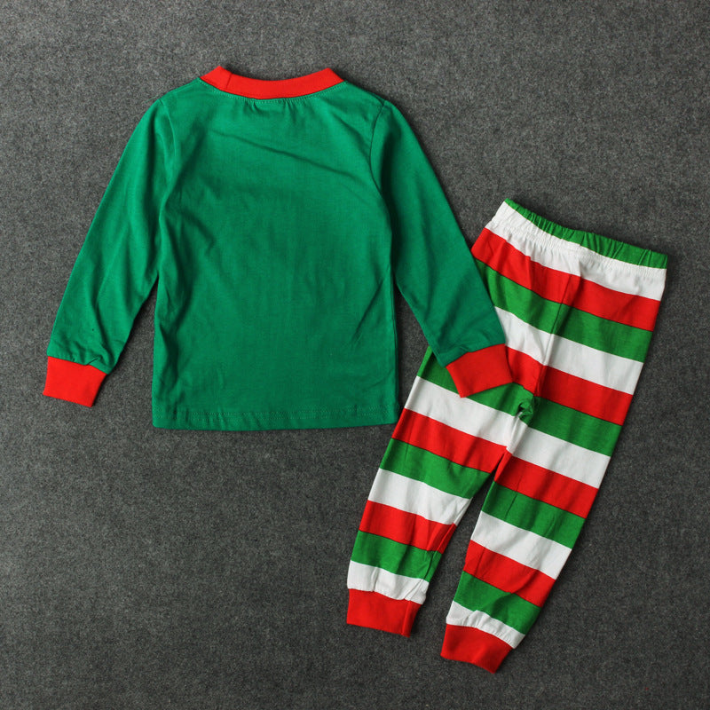 Santa Pattern Striped Long Sleeve Pajama Set for Kids