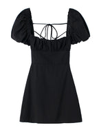 Backless Crossover Camisole Dress with Puff Sleeves