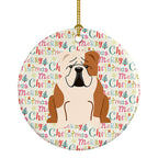 Merry Christmas English Bulldog Fawn White Ceramic Ornament